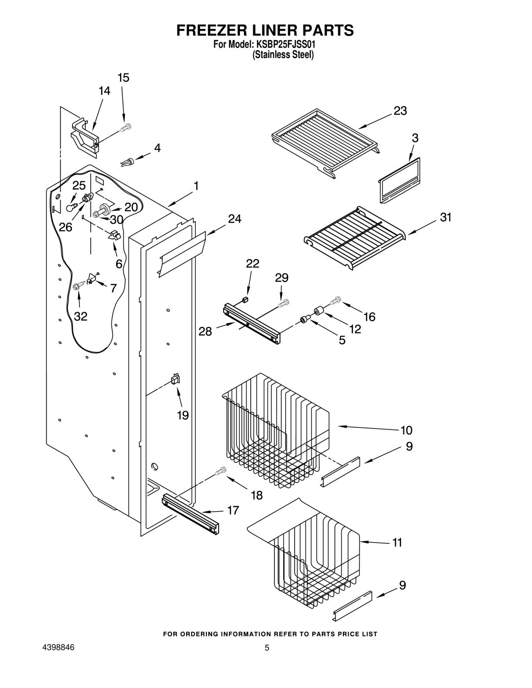 KitchenAid KSBP25FJSS01 manual Freezer Liner Parts 