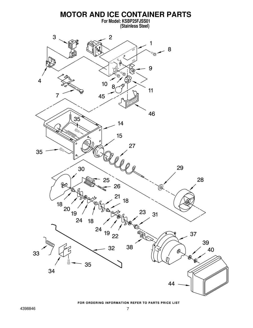 KitchenAid KSBP25FJSS01 manual Motor and ICE Container Parts 