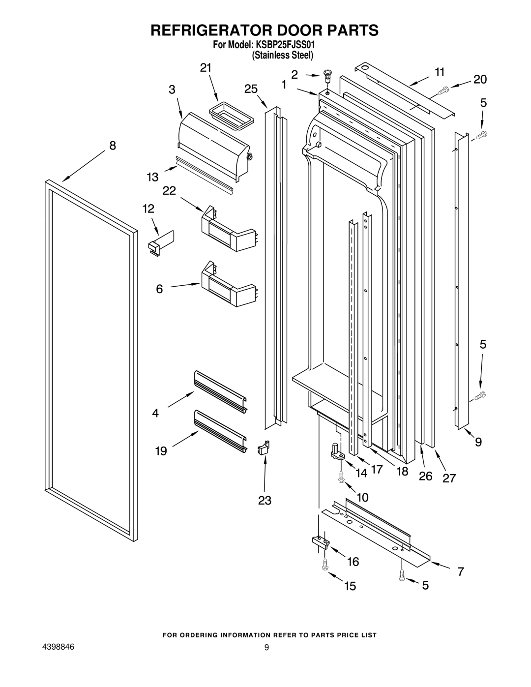 KitchenAid KSBP25FJSS01 manual Refrigerator Door Parts 