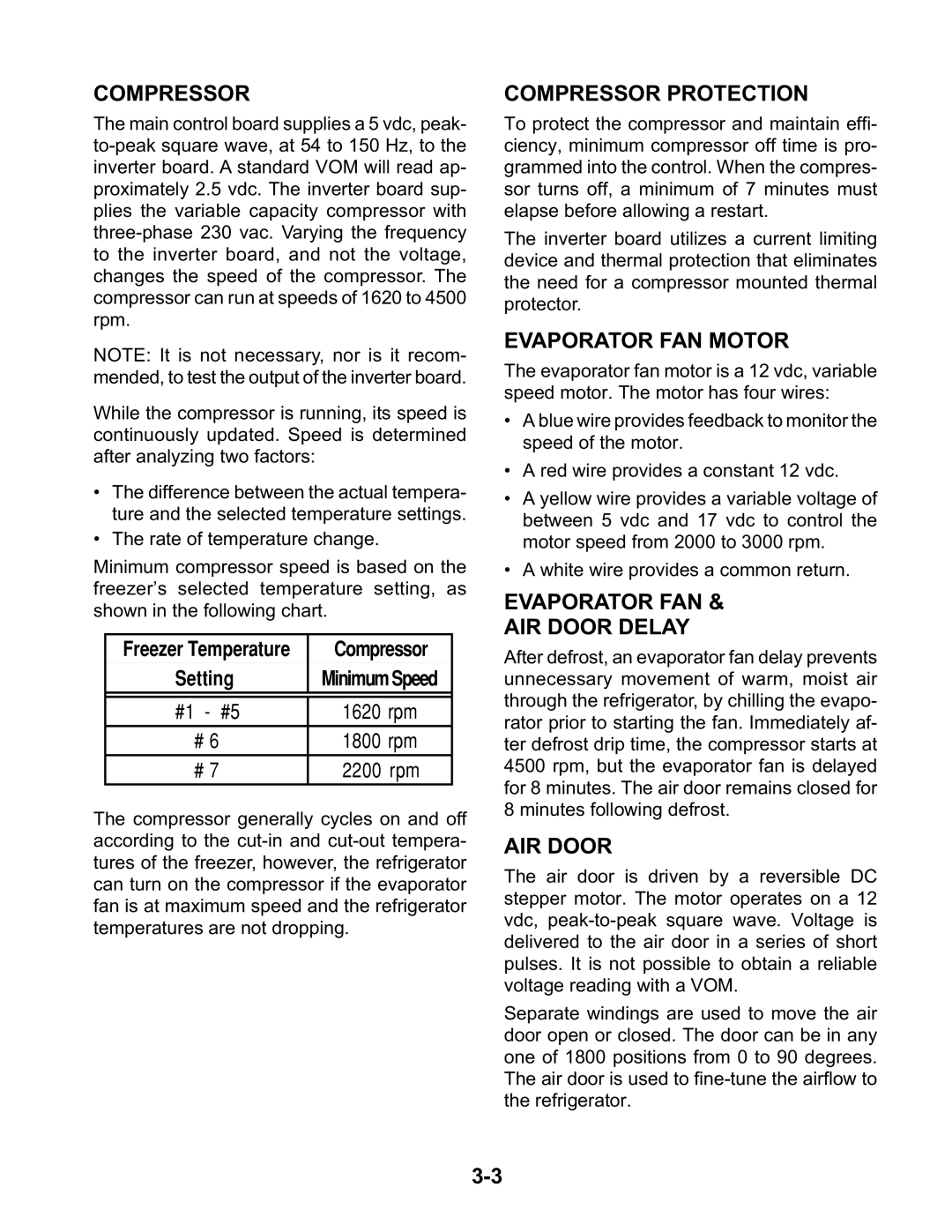 KitchenAid KSBS25FKWH00, KSBP25FKSS00 manual Compressor Protection, Evaporator FAN Motor, Evaporator FAN AIR Door Delay 