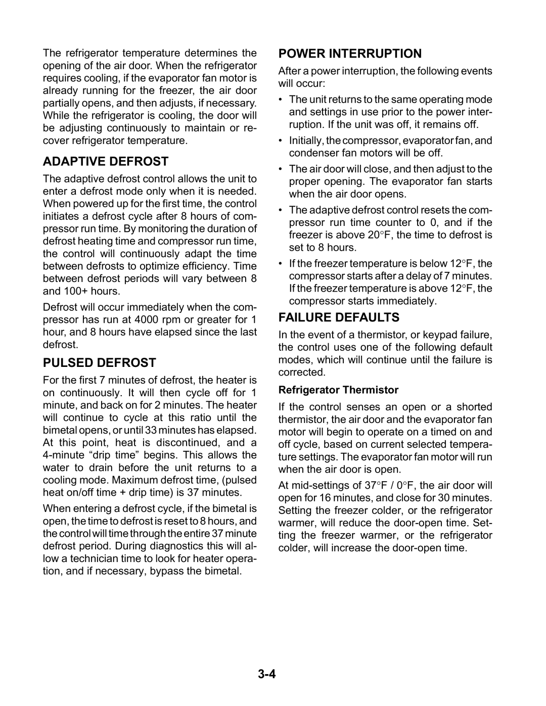 KitchenAid KSBS25FKBT00 Adaptive Defrost, Pulsed Defrost, Power Interruption, Failure Defaults, Refrigerator Thermistor 