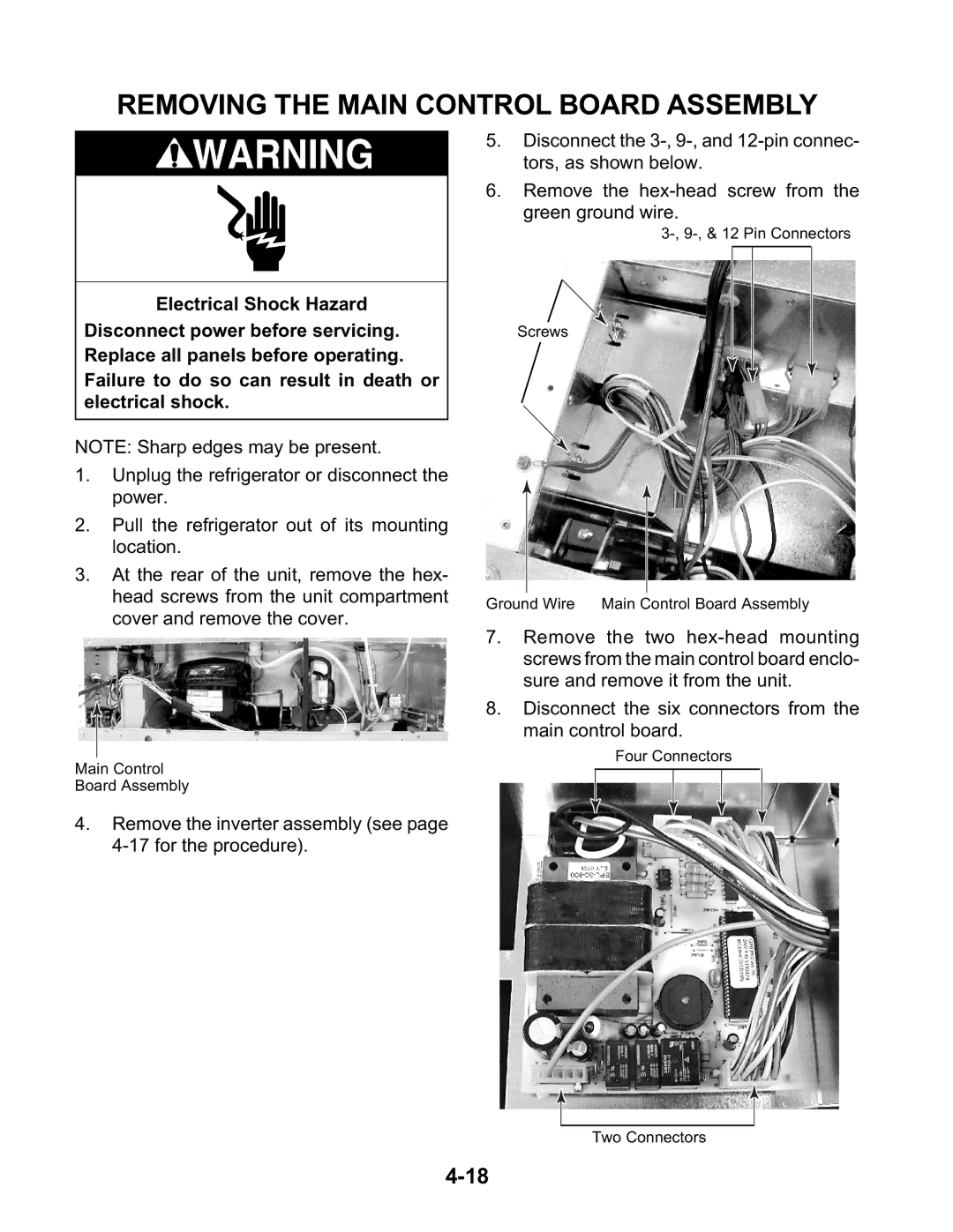 KitchenAid KSFS25FKWH00, KSBP25FKSS00, KSBS25FKWH00, KSBS25FKBT00, KSBS25FKBL00 manual Removing the Main Control Board Assembly 