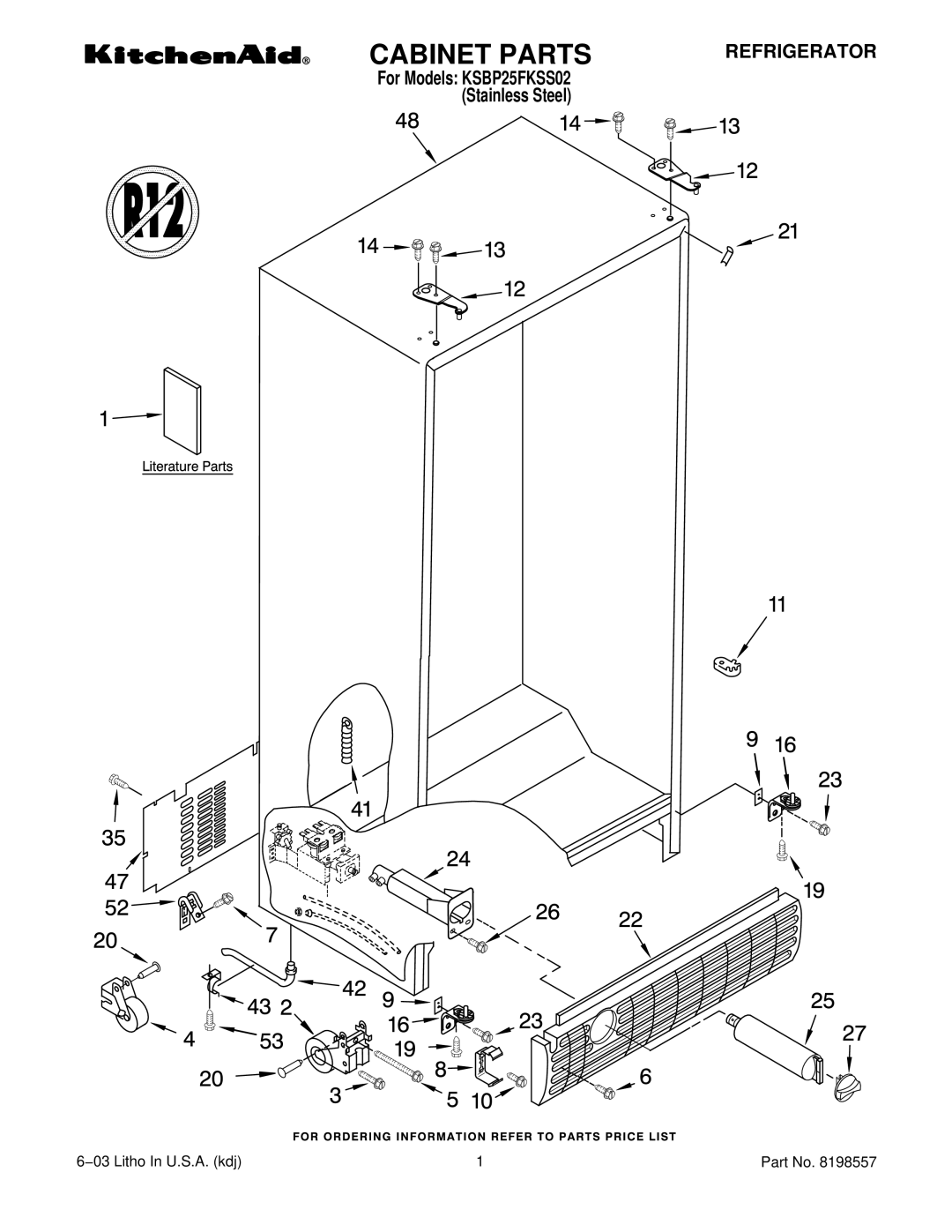 KitchenAid KSBP25FKSS02 manual Cabinet Parts 