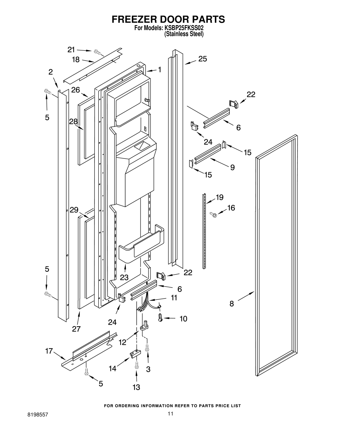 KitchenAid KSBP25FKSS02 manual Freezer Door Parts 