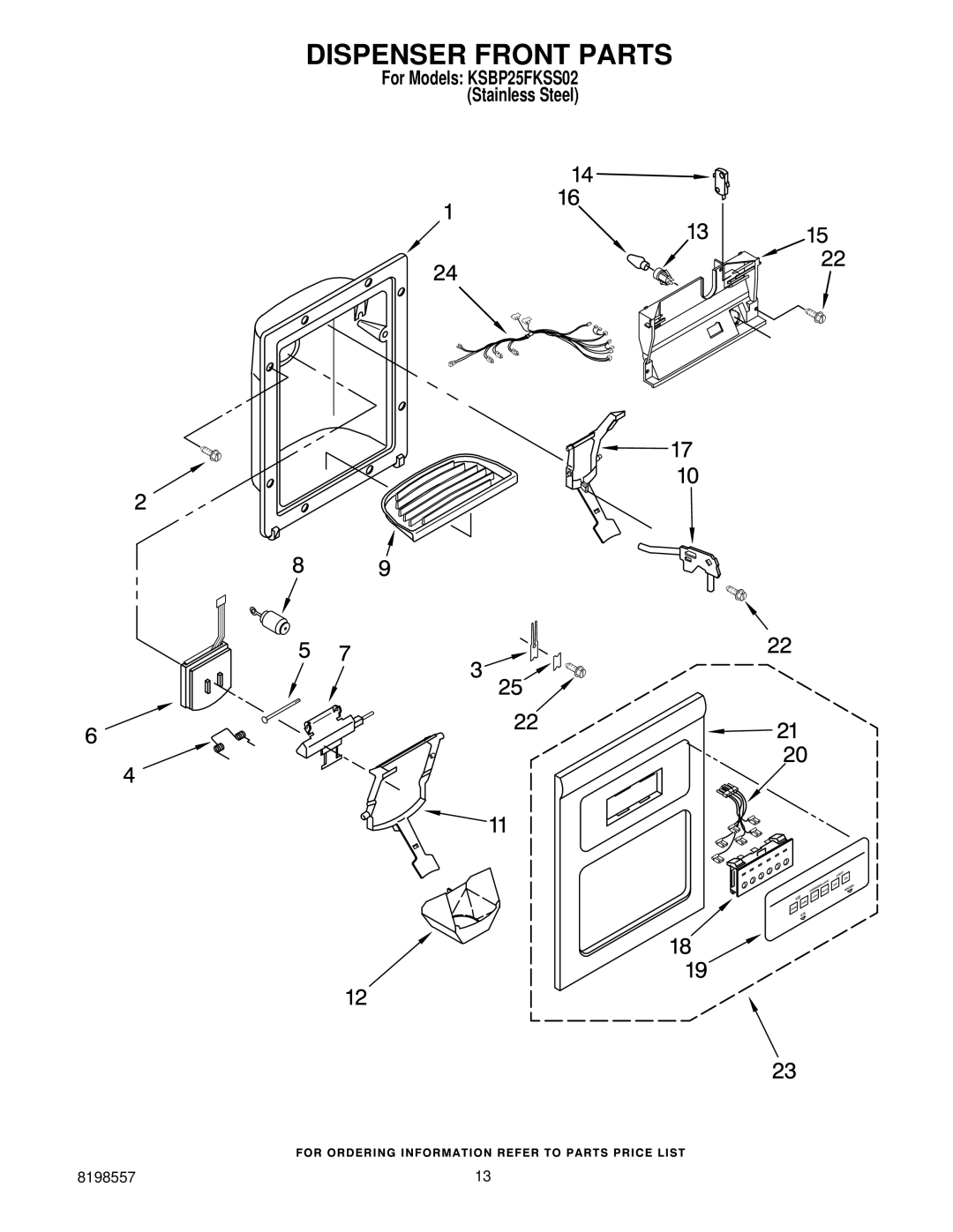 KitchenAid KSBP25FKSS02 manual Dispenser Front Parts 