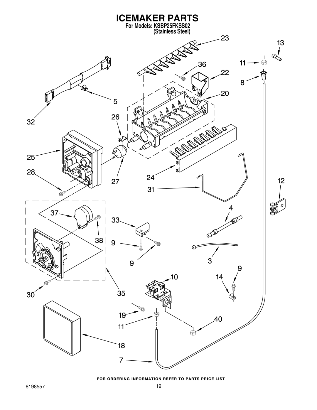 KitchenAid KSBP25FKSS02 manual Icemaker Parts 