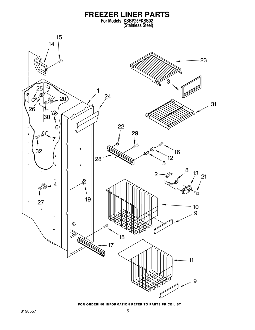 KitchenAid KSBP25FKSS02 manual Freezer Liner Parts 