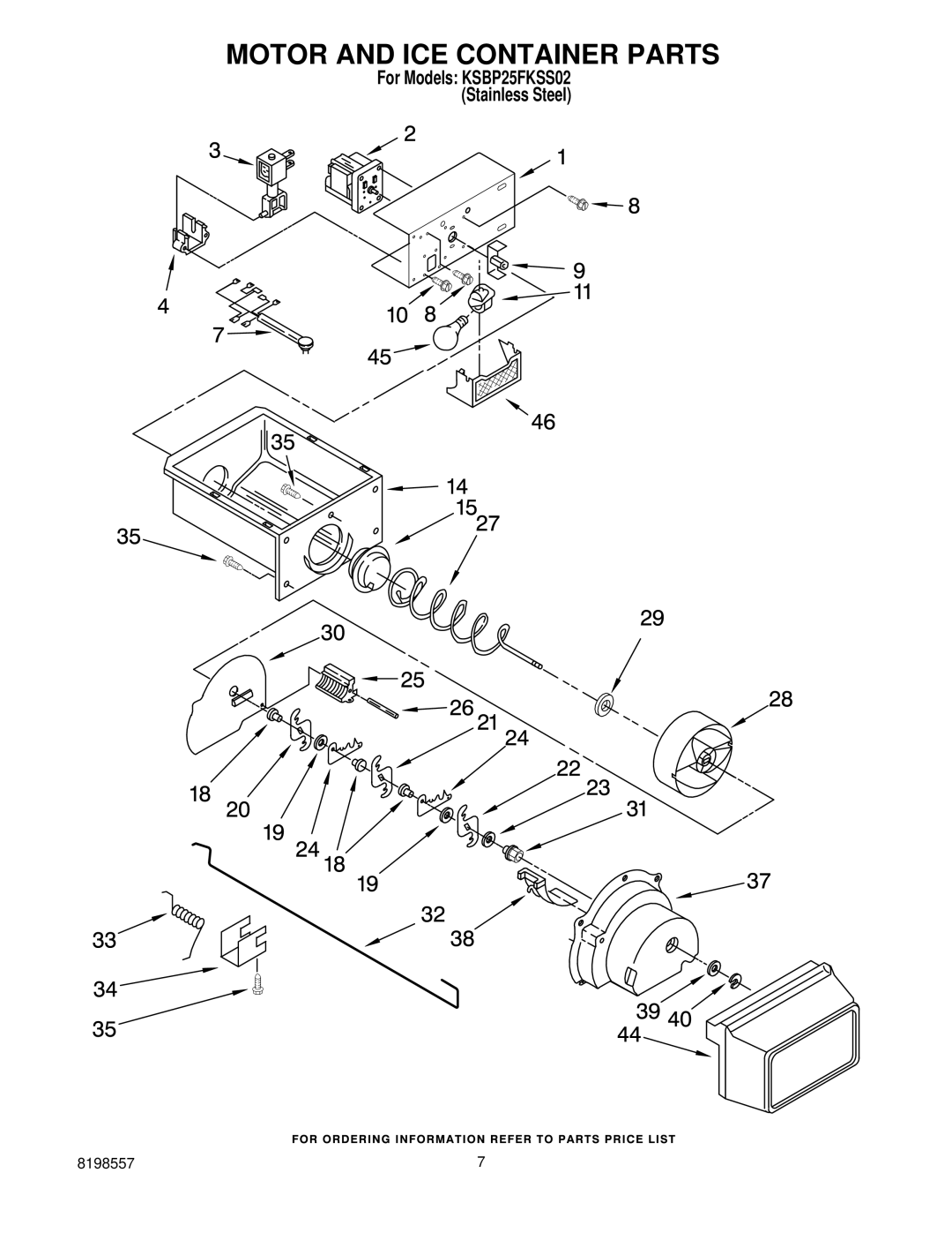 KitchenAid KSBP25FKSS02 manual Motor and ICE Container Parts 