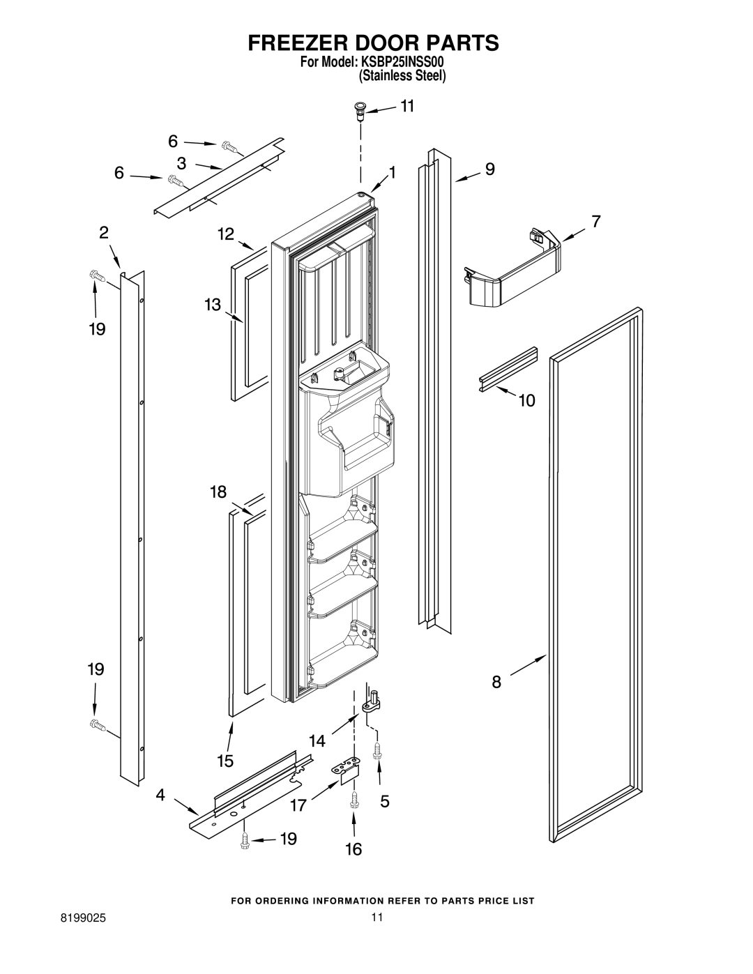 KitchenAid KSBP25INSS00 manual Freezer Door Parts 