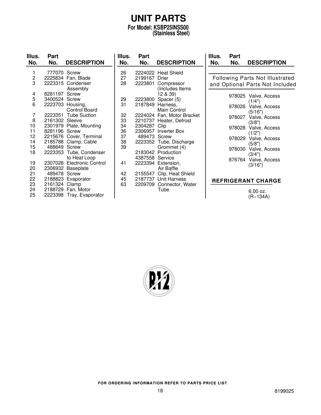 KitchenAid KSBP25INSS00 manual Unit Parts 