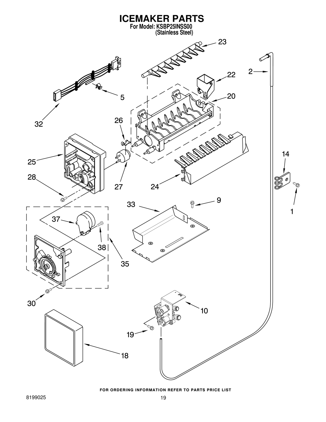 KitchenAid KSBP25INSS00 manual Icemaker Parts 