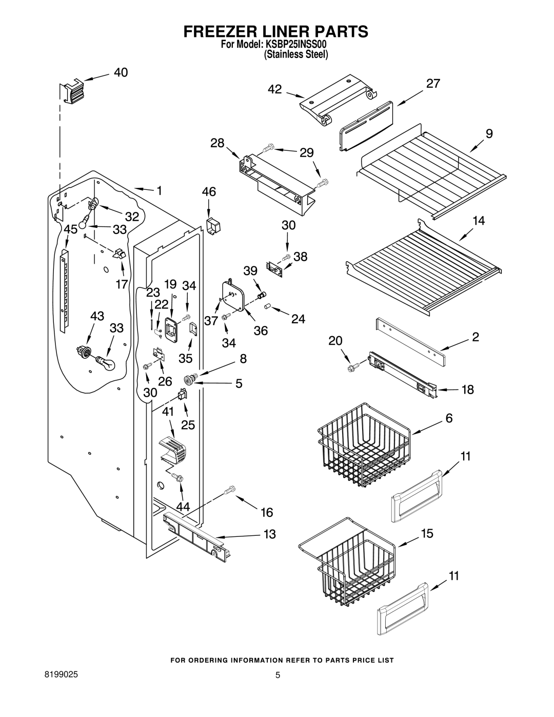 KitchenAid KSBP25INSS00 manual Freezer Liner Parts 