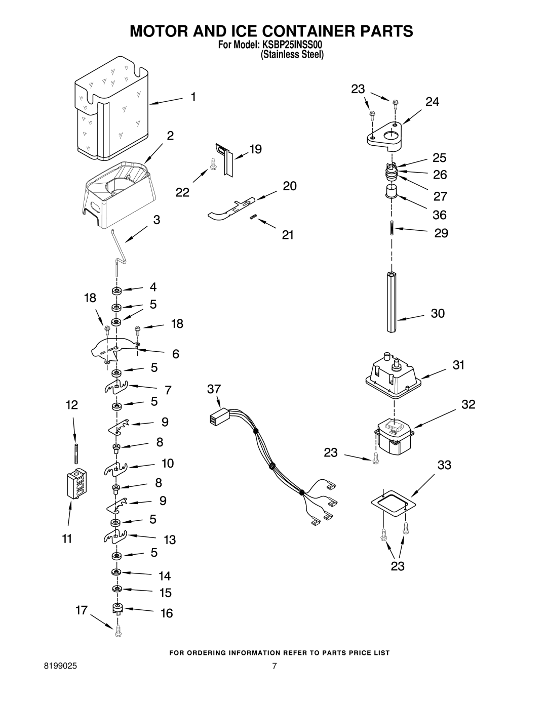 KitchenAid KSBP25INSS00 manual Motor and ICE Container Parts 