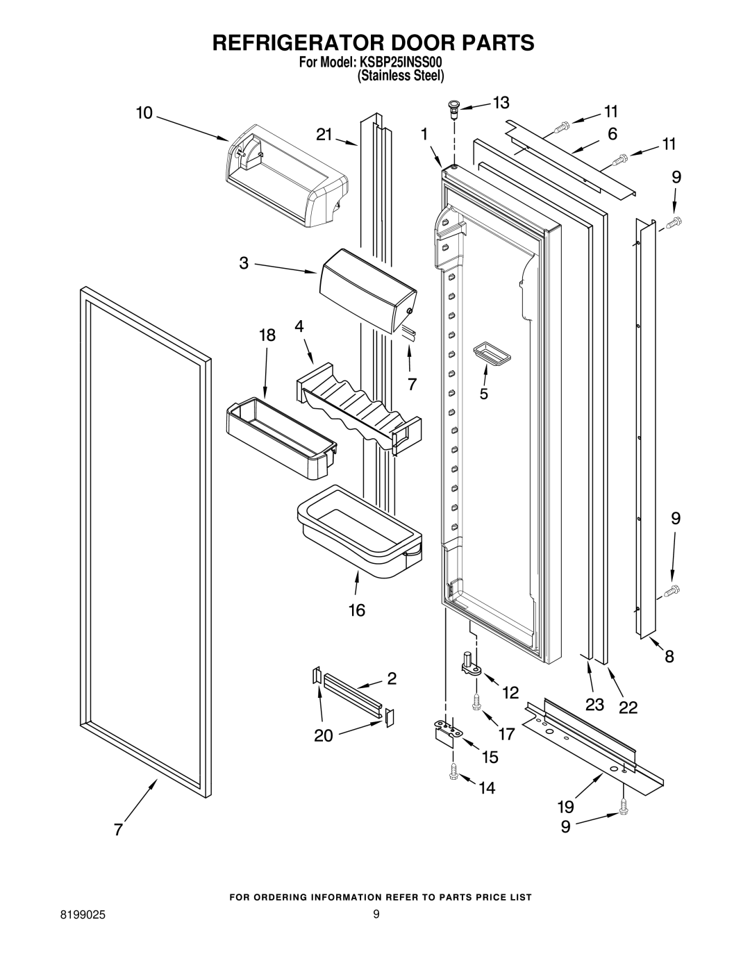 KitchenAid KSBP25INSS00 manual Refrigerator Door Parts 