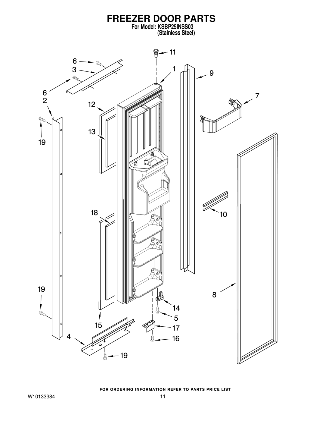 KitchenAid KSBP25INSS03 manual Freezer Door Parts 