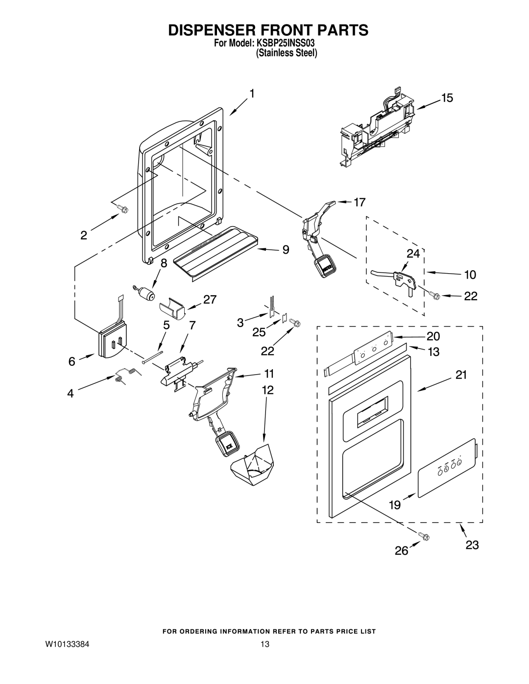 KitchenAid KSBP25INSS03 manual Dispenser Front Parts 