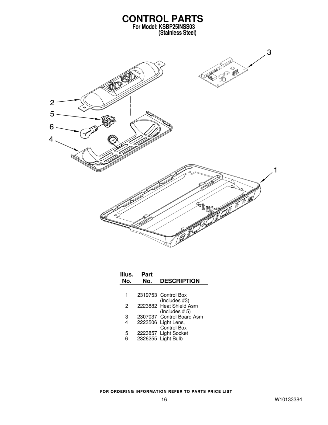 KitchenAid KSBP25INSS03 manual Control Parts 