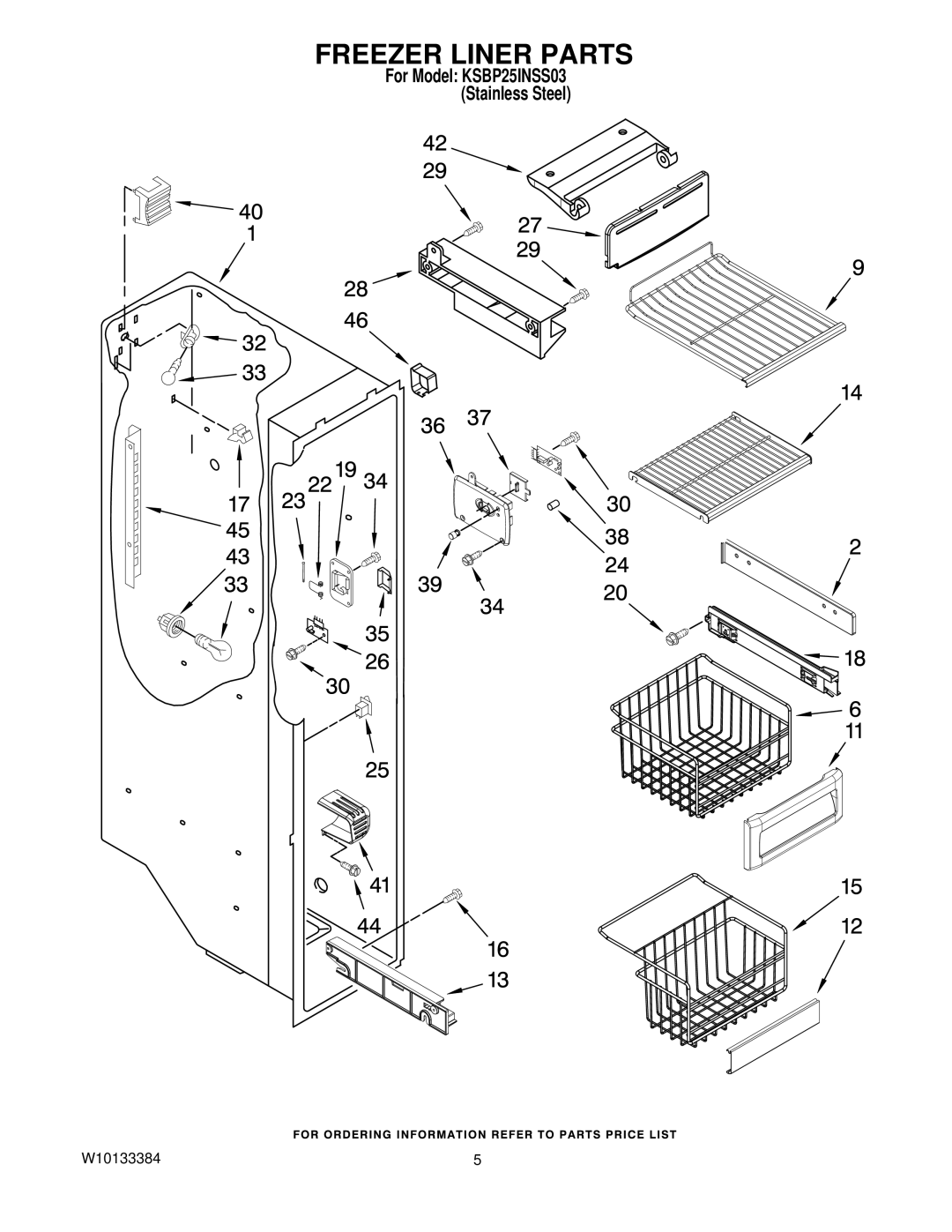 KitchenAid KSBP25INSS03 manual Freezer Liner Parts 