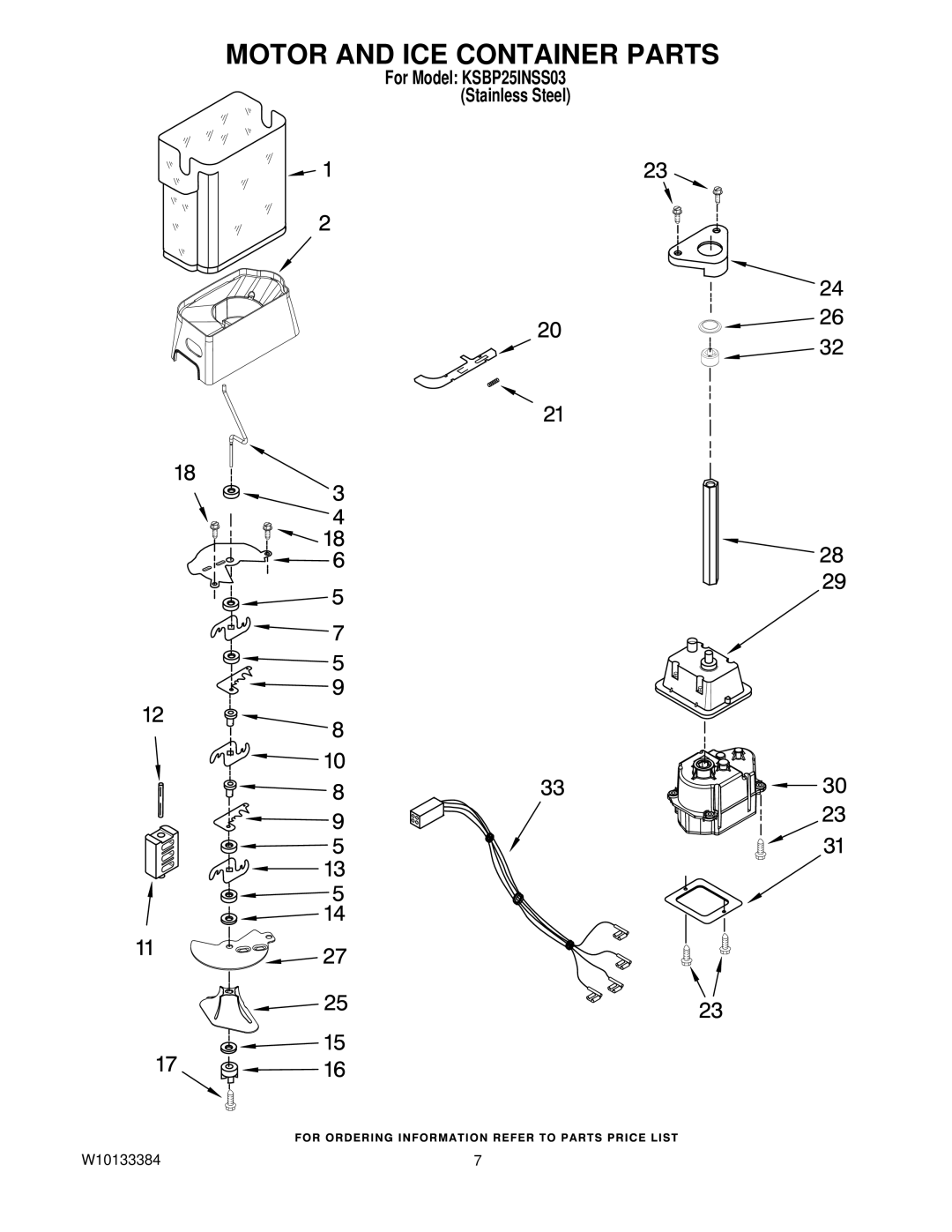 KitchenAid KSBP25INSS03 manual Motor and ICE Container Parts 