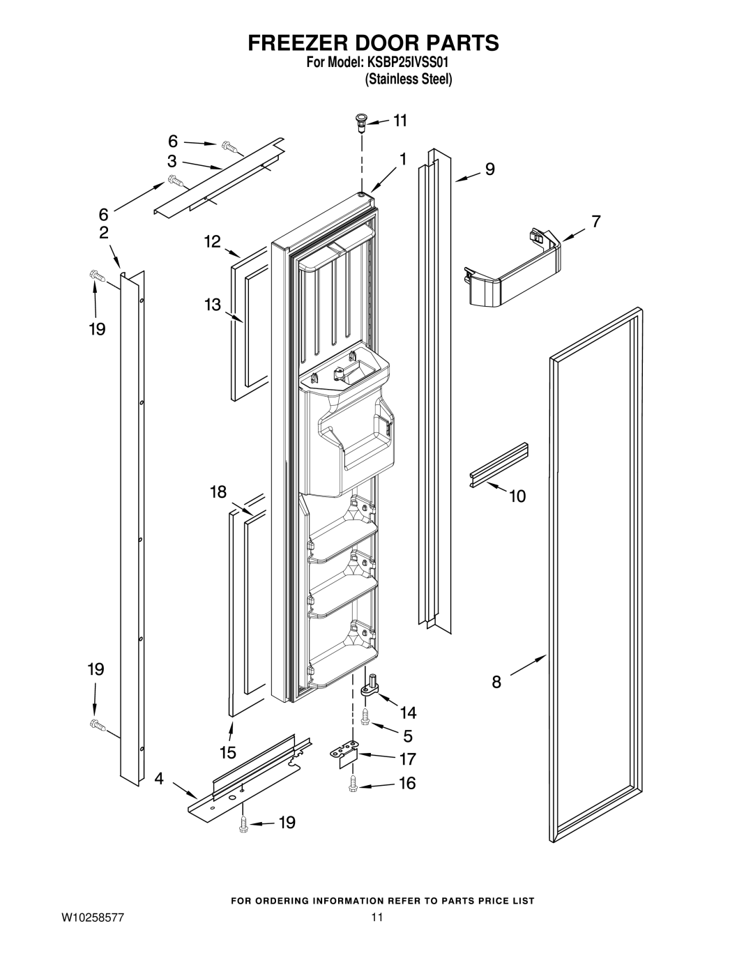 KitchenAid KSBP25IVSS01 manual Freezer Door Parts 