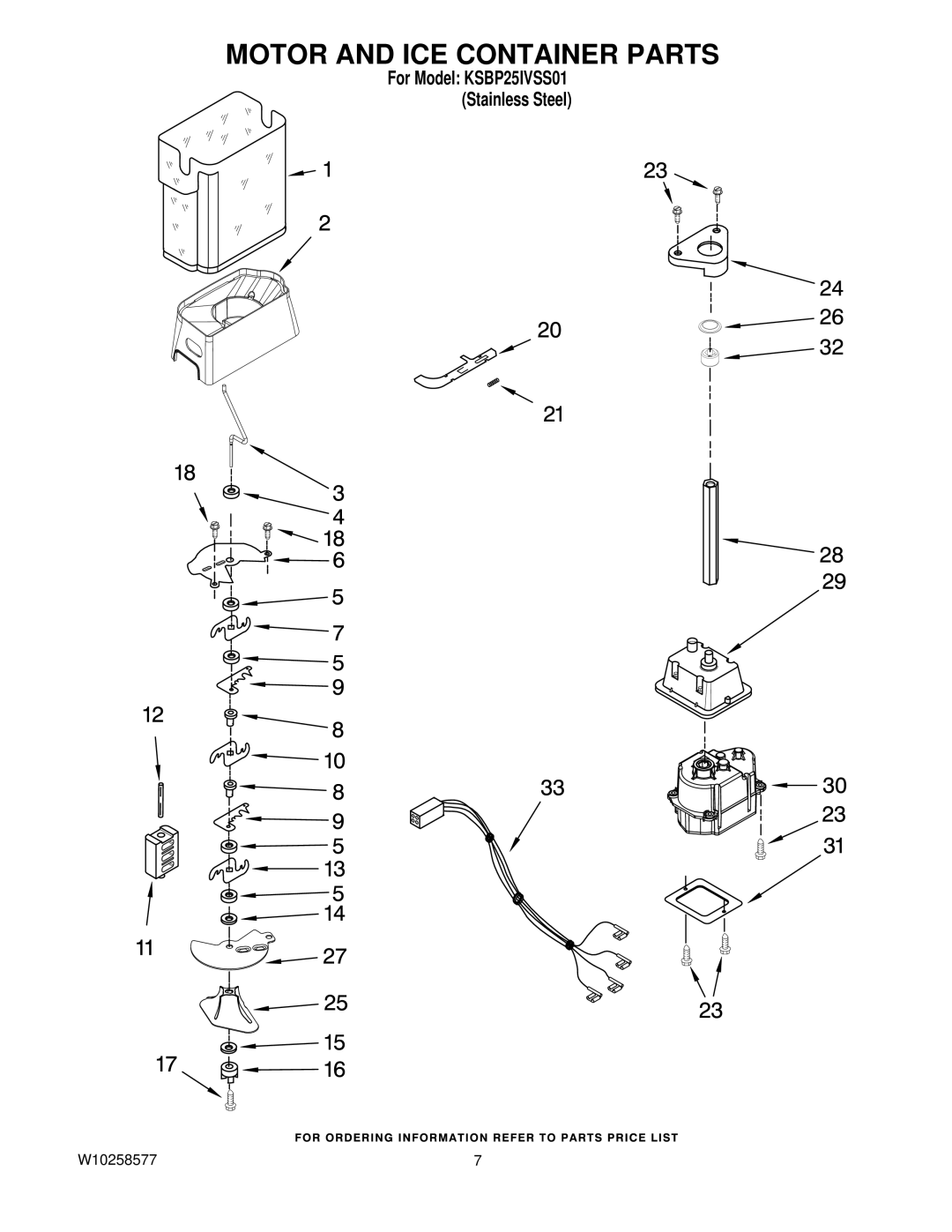 KitchenAid KSBP25IVSS01 manual Motor and ICE Container Parts 