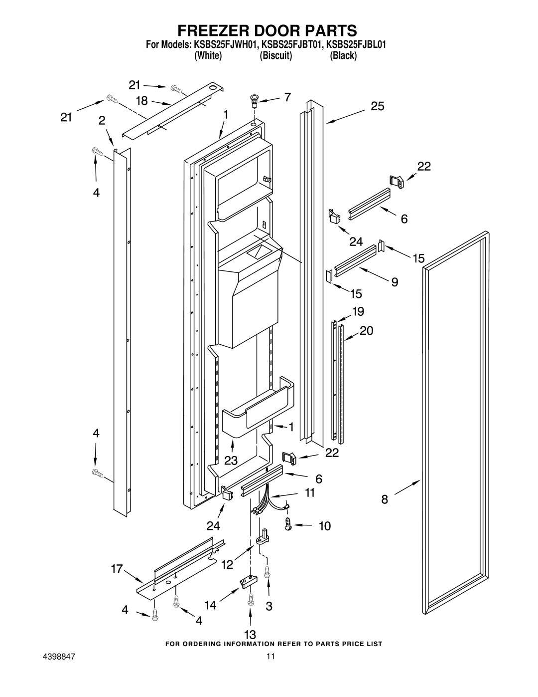 KitchenAid KSBS25FJBT01, KSBS25FJWHO1, KSBS25FJBL01 manual Freezer Door Parts 