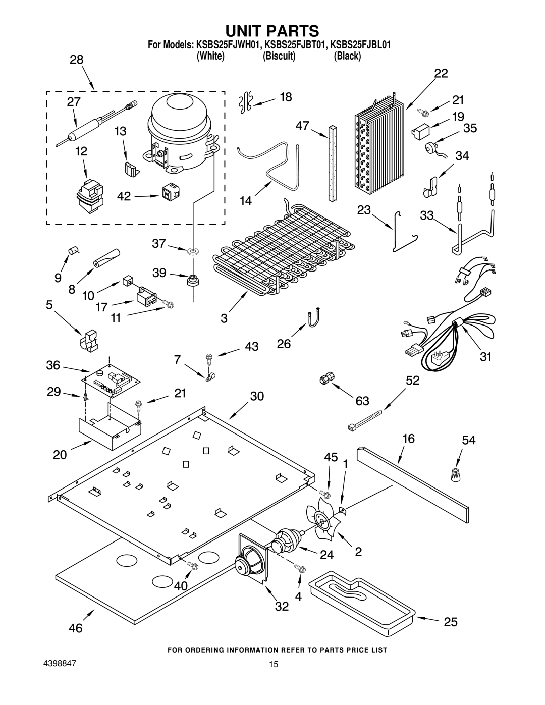 KitchenAid KSBS25FJWHO1, KSBS25FJBL01, KSBS25FJBT01 manual Unit Parts 