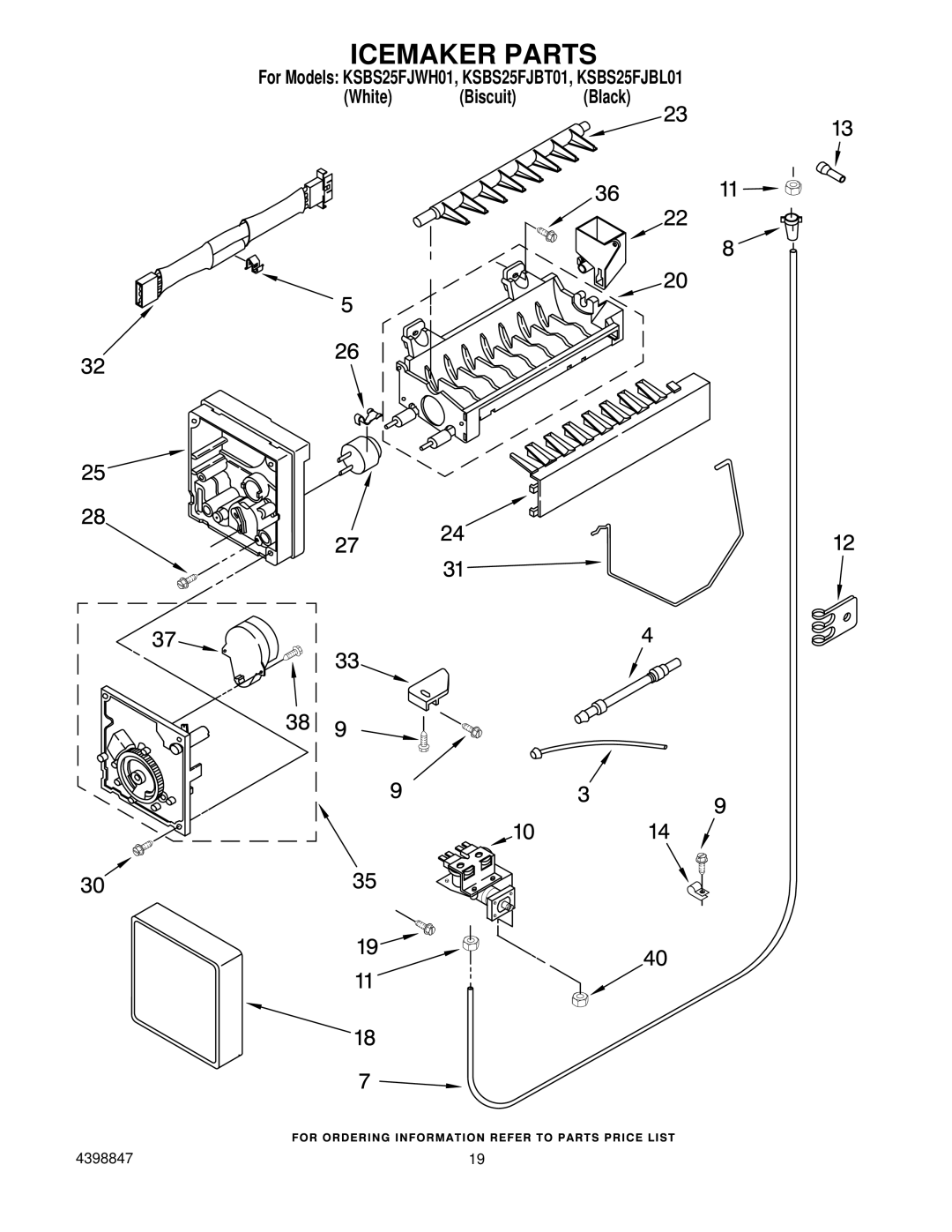 KitchenAid KSBS25FJBL01, KSBS25FJWHO1, KSBS25FJBT01 manual Icemaker Parts 