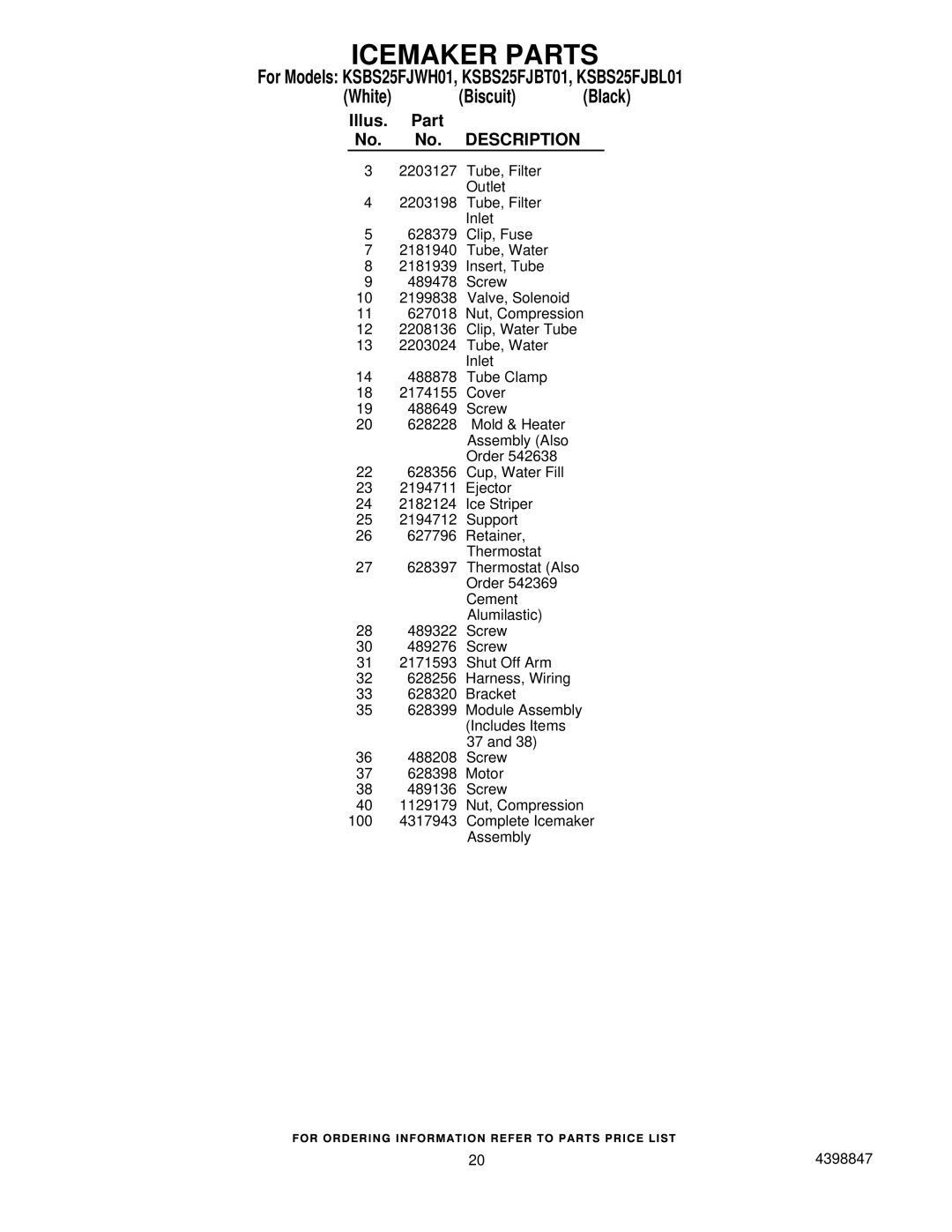 KitchenAid KSBS25FJWHO1 manual For Models KSBS25FJWH01, KSBS25FJBT01, KSBS25FJBL01 