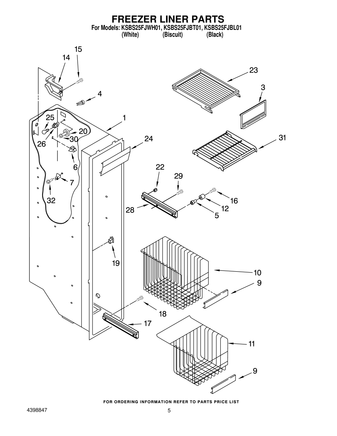 KitchenAid KSBS25FJBT01, KSBS25FJWHO1, KSBS25FJBL01 manual Freezer Liner Parts 