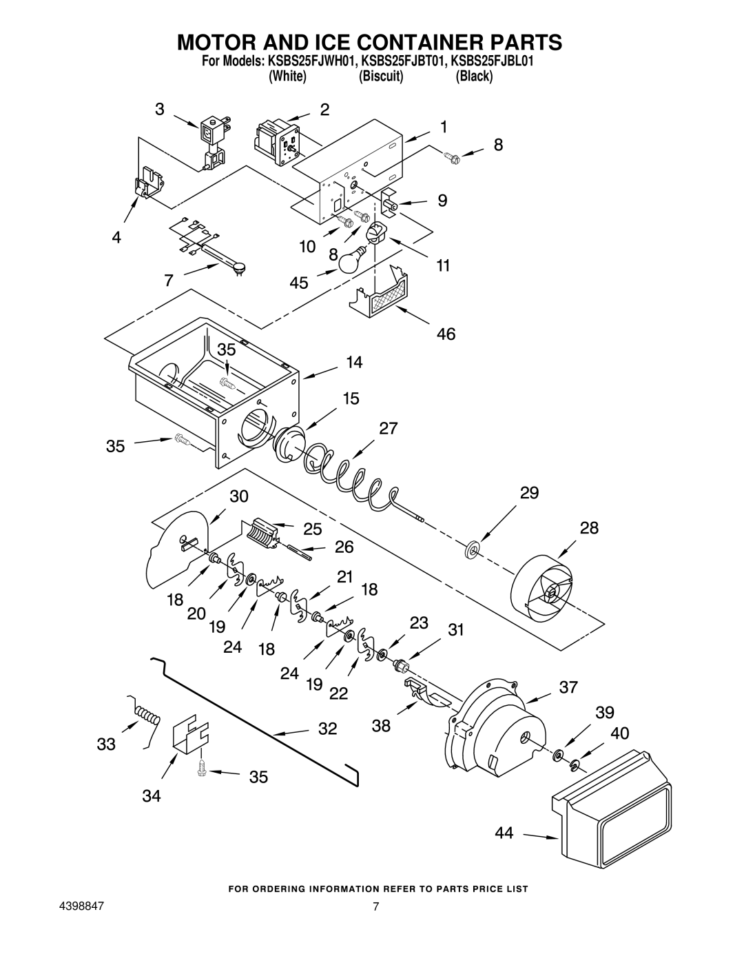 KitchenAid KSBS25FJBL01, KSBS25FJWHO1, KSBS25FJBT01 manual Motor and ICE Container Parts 