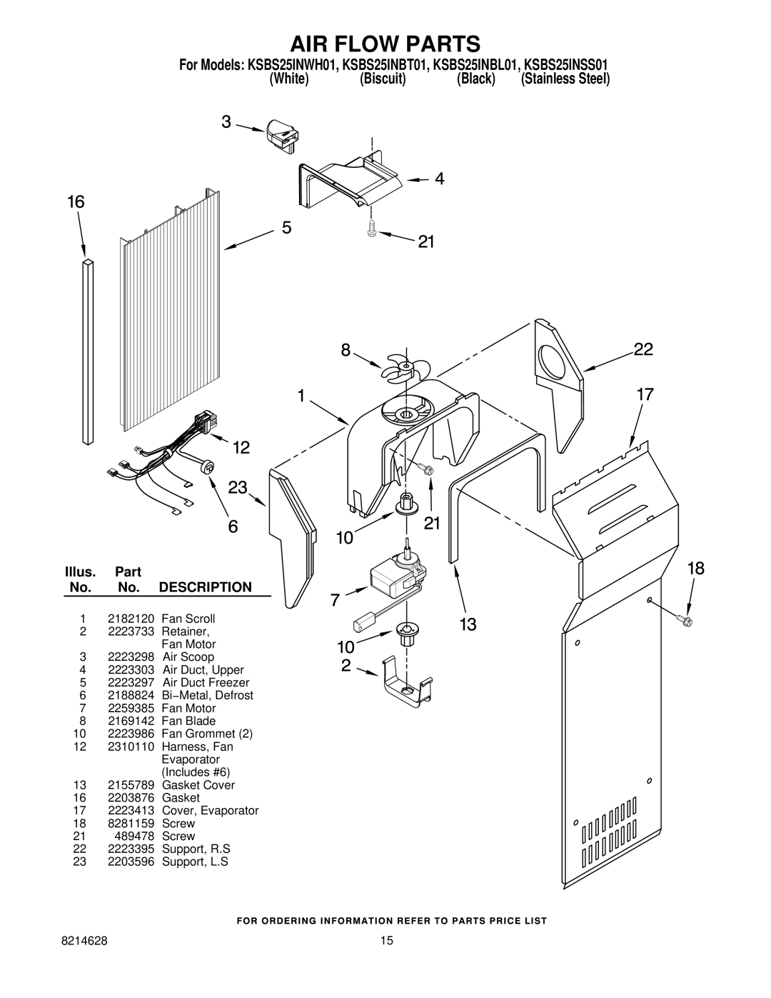 KitchenAid KSBS25INBL01, KSBS25INSS01, KSBS25INBT01, KSBS25INWH01 manual AIR Flow Parts 