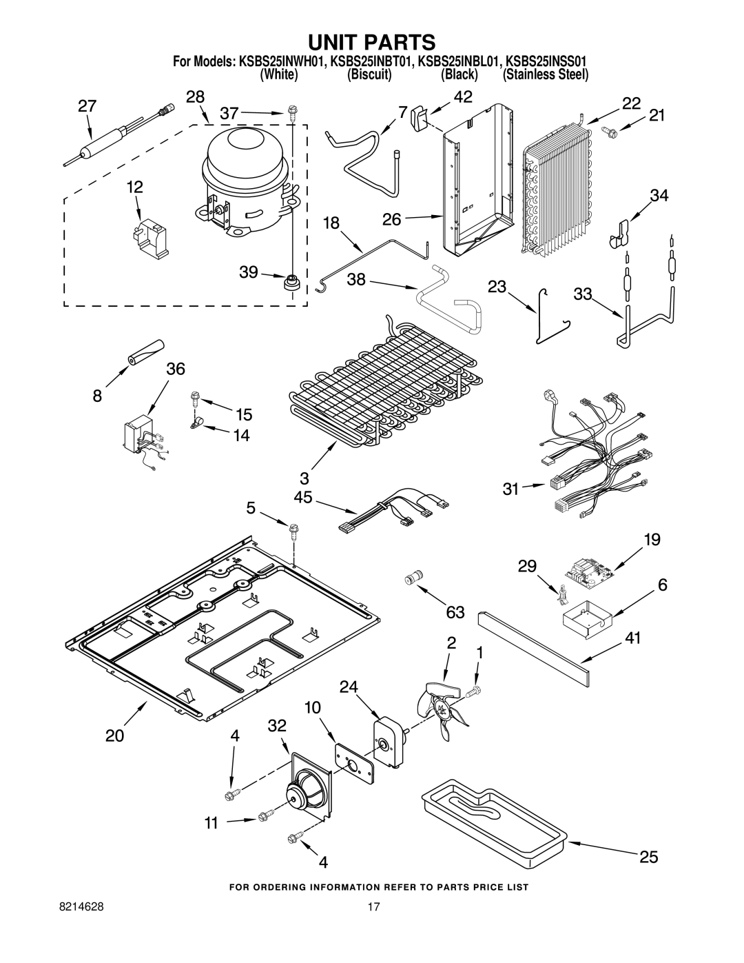 KitchenAid KSBS25INBT01, KSBS25INSS01, KSBS25INWH01, KSBS25INBL01 manual Unit Parts 