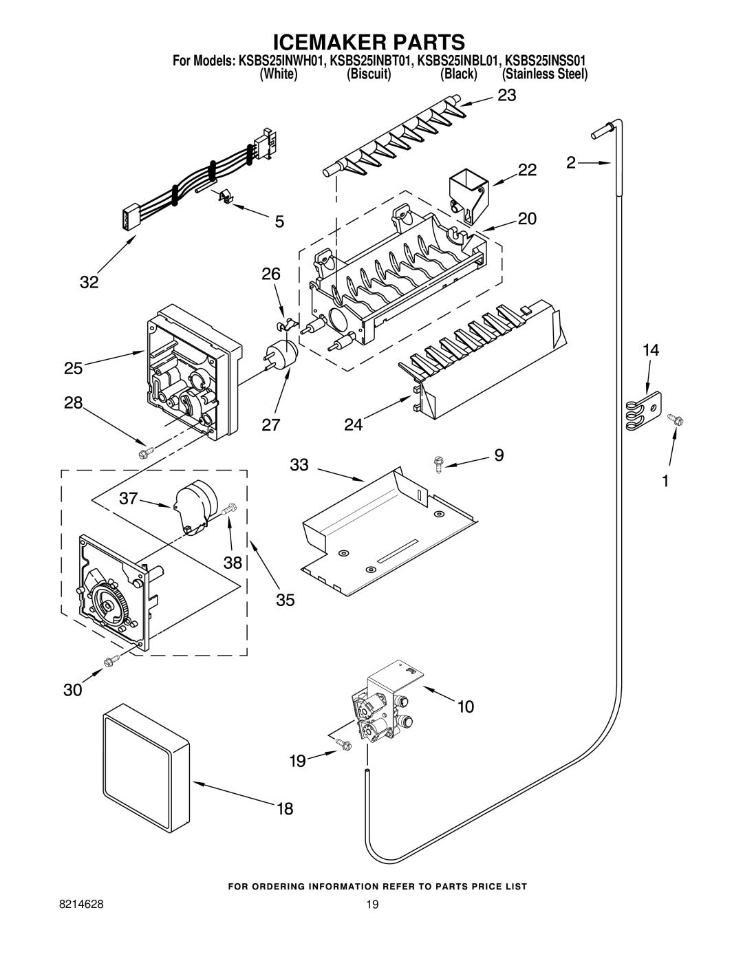 KitchenAid KSBS25INBL01, KSBS25INSS01, KSBS25INBT01, KSBS25INWH01 manual Icemaker Parts 