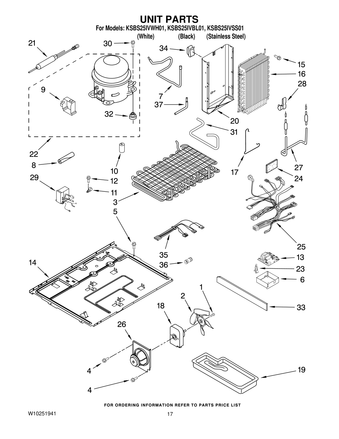 KitchenAid KSBS25IVSS01, KSBS25IVBL01, KSBS25IVWH01 manual Unit Parts 