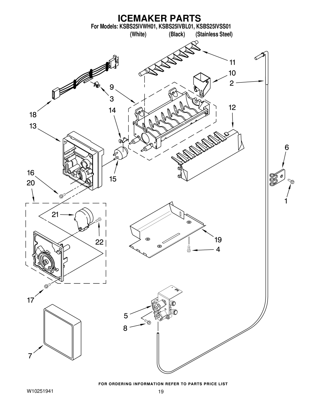 KitchenAid KSBS25IVWH01, KSBS25IVBL01, KSBS25IVSS01 manual Icemaker Parts 