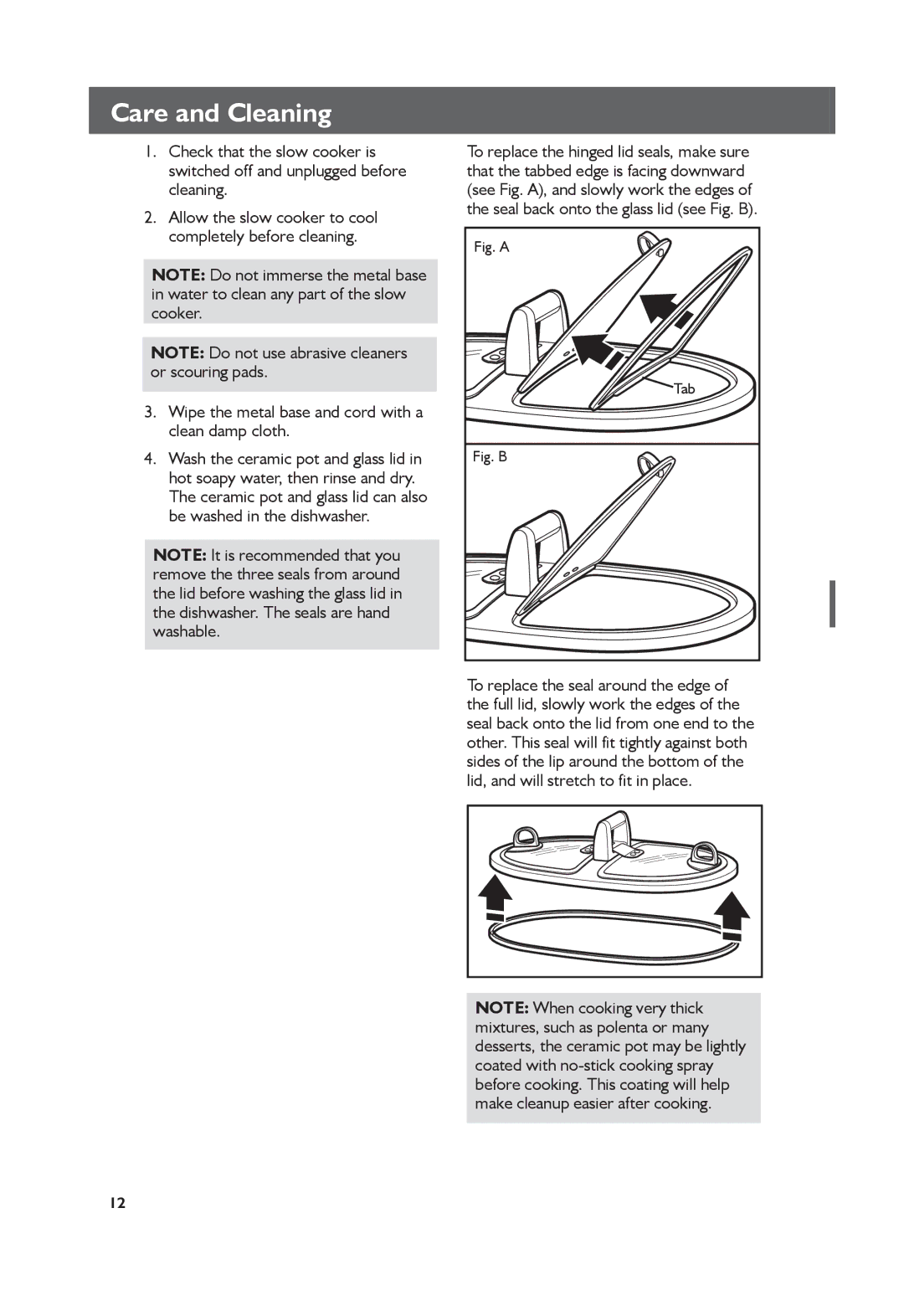 KitchenAid KSC6222, KSC6223 manual Care and Cleaning, Wipe the metal base and cord with a clean damp cloth 