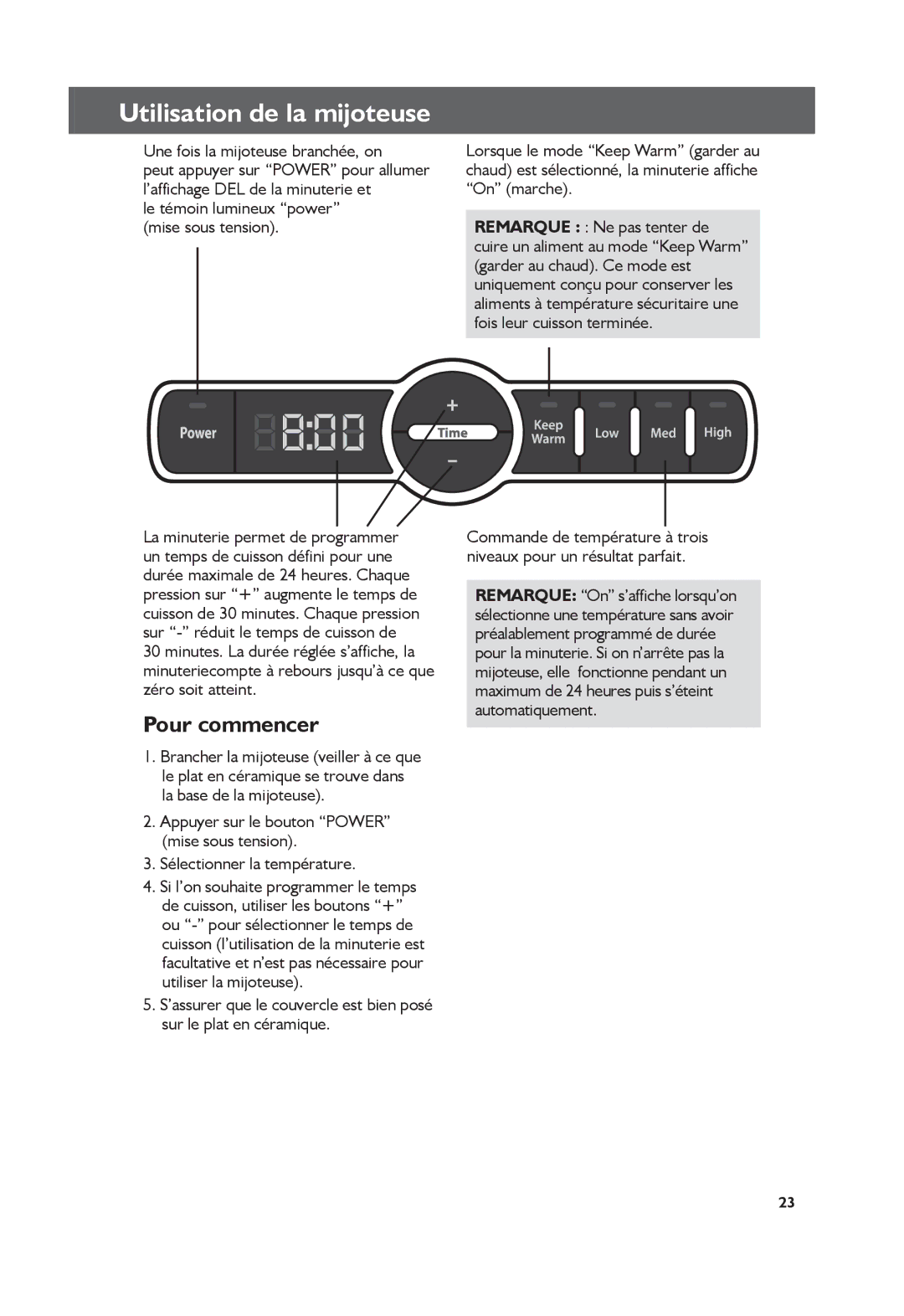 KitchenAid KSC6223, KSC6222 Utilisation de la mijoteuse, Une fois la mijoteuse branchée, on, Sélectionner la température 