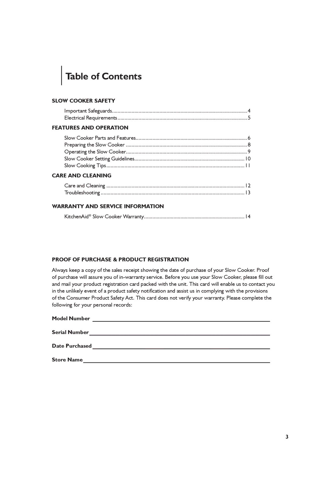 KitchenAid KSC6223, KSC6222 manual Table of Contents 