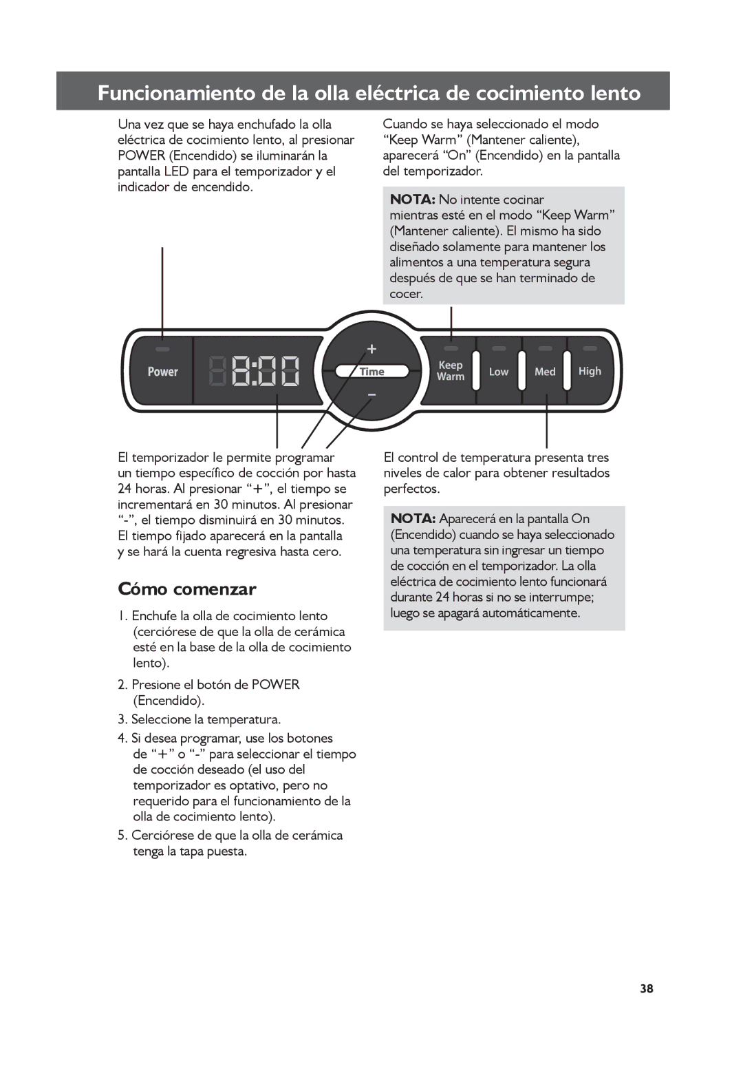 KitchenAid KSC6222, KSC6223 manual Funcionamiento de la olla eléctrica de cocimiento lento 