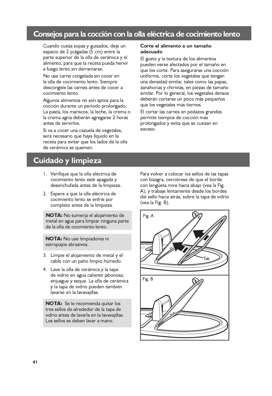 KitchenAid KSC6223, KSC6222 manual Cuidado y limpieza, Corte el alimento a un tamaño adecuado 