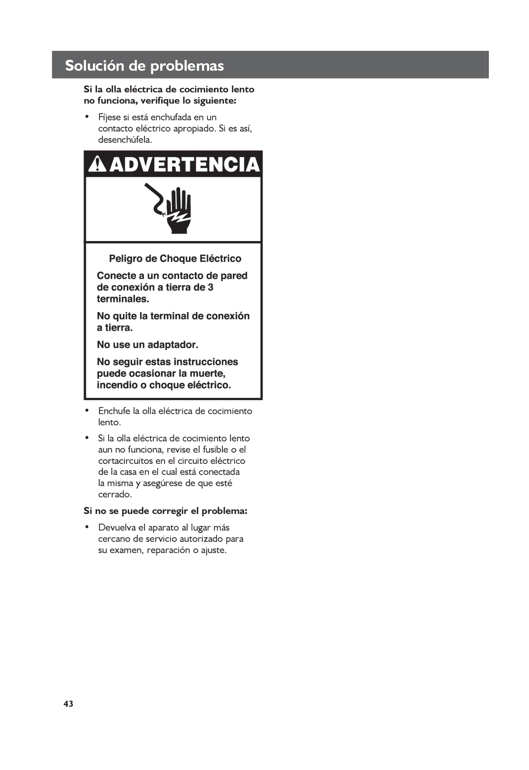 KitchenAid KSC6223, KSC6222 manual Solución de problemas, Si no se puede corregir el problema 