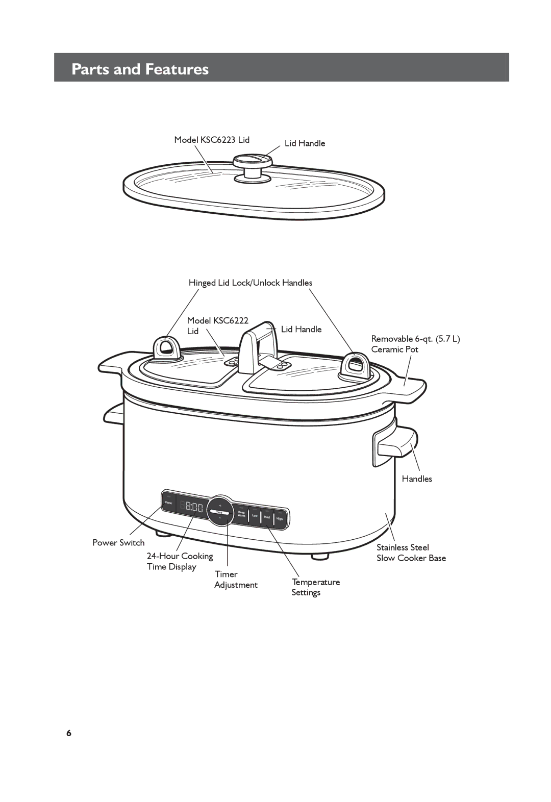 KitchenAid KSC6222, KSC6223 manual Parts and Features 