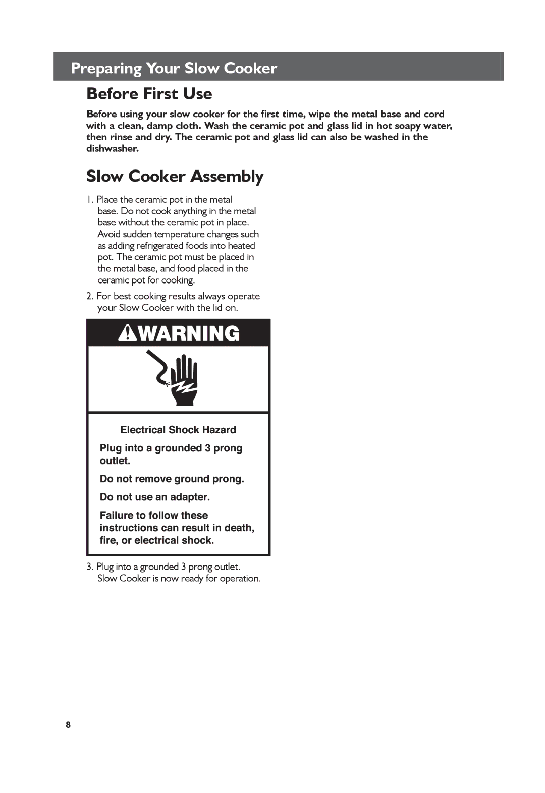 KitchenAid KSC6222, KSC6223 manual Before First Use, Slow Cooker Assembly, Preparing Your Slow Cooker 