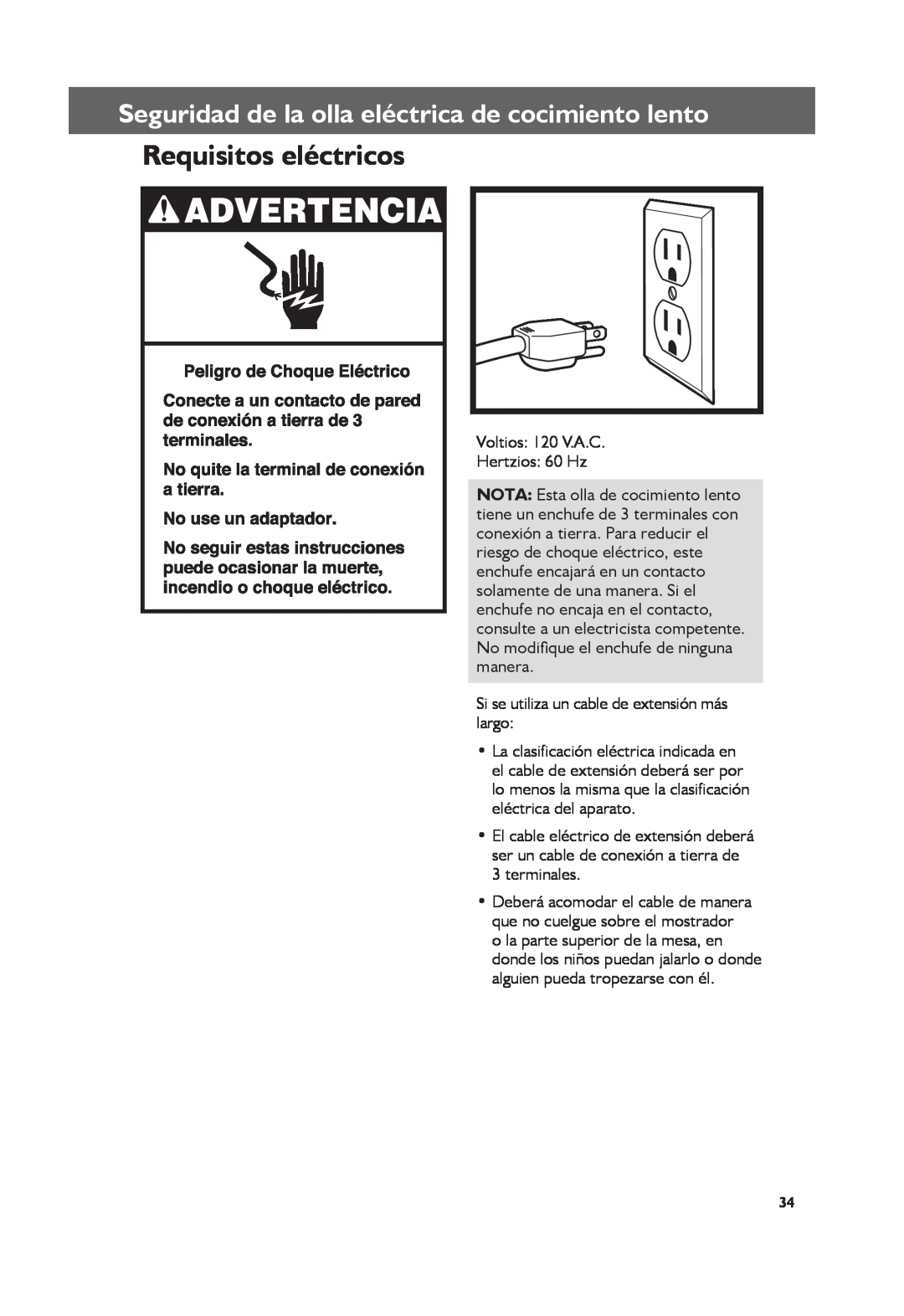 KitchenAid KSC6222, KSC6223 manual Requisitos eléctricos, Seguridad de la olla eléctrica de cocimiento lento 