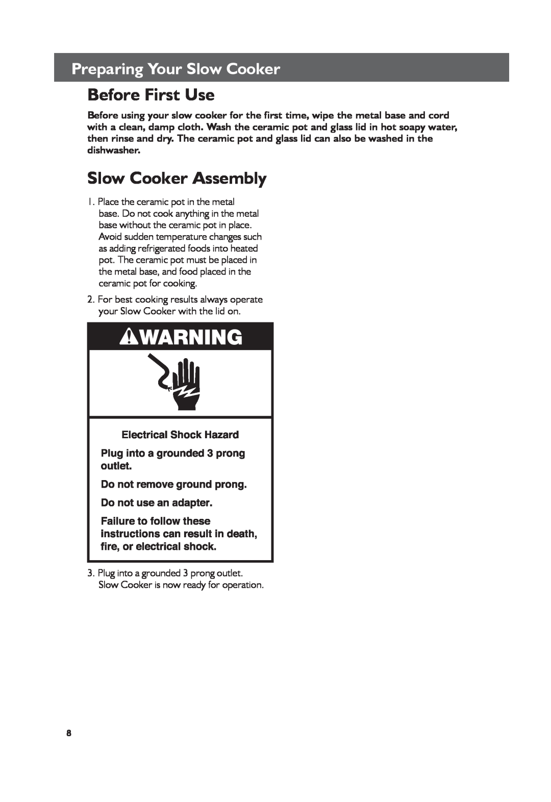 KitchenAid KSC6222, KSC6223 manual Before First Use, Slow Cooker Assembly, Preparing Your Slow Cooker 