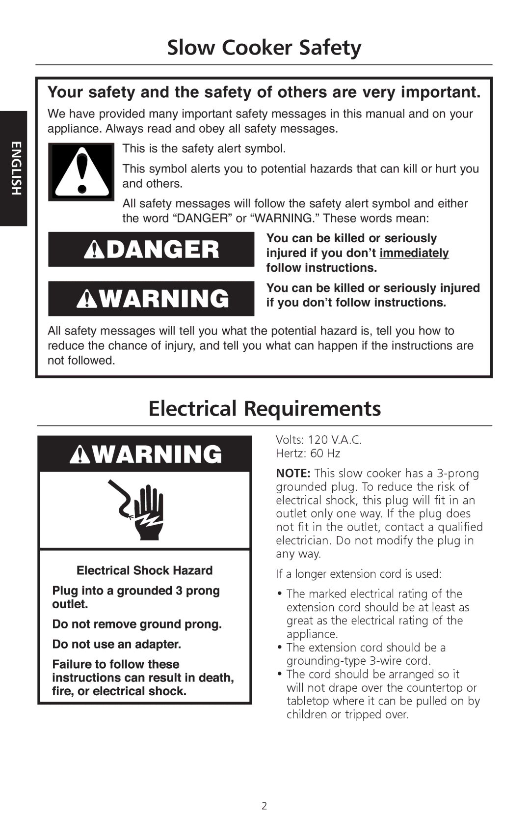 KitchenAid KSC700 manual Slow Cooker Safety, Electrical Requirements 