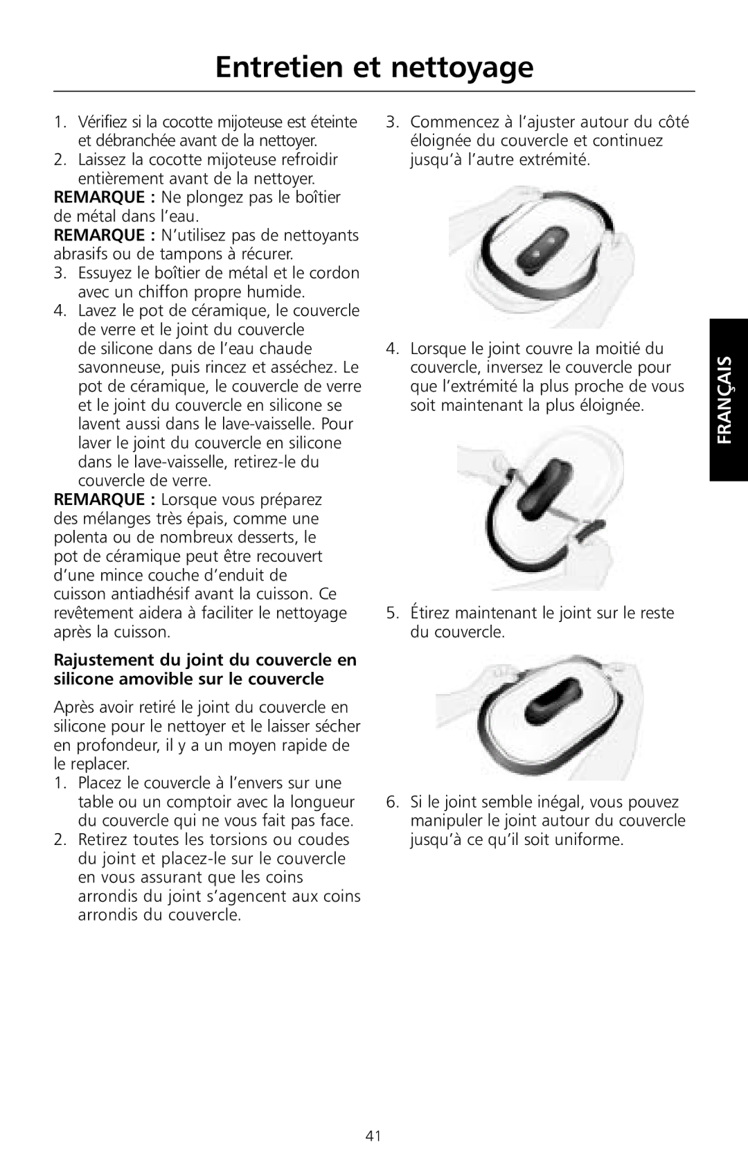 KitchenAid KSC700 manual Entretien et nettoyage, Remarque Ne plongez pas le boîtier de métal dans l’eau 