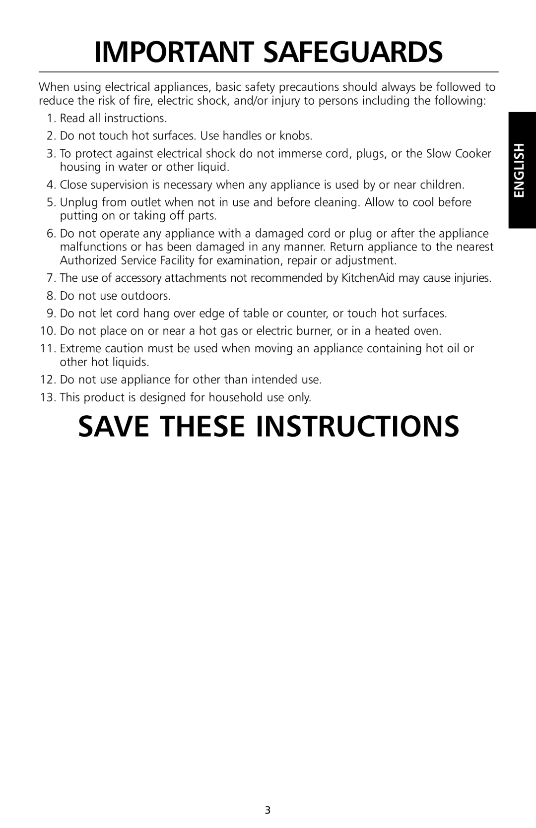 KitchenAid KSC700 manual Important Safeguards 