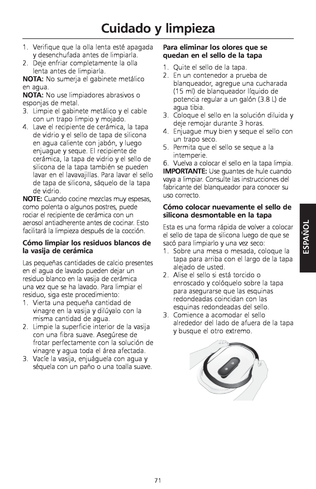 KitchenAid KSC700 manual Cuidado y limpieza, Español 